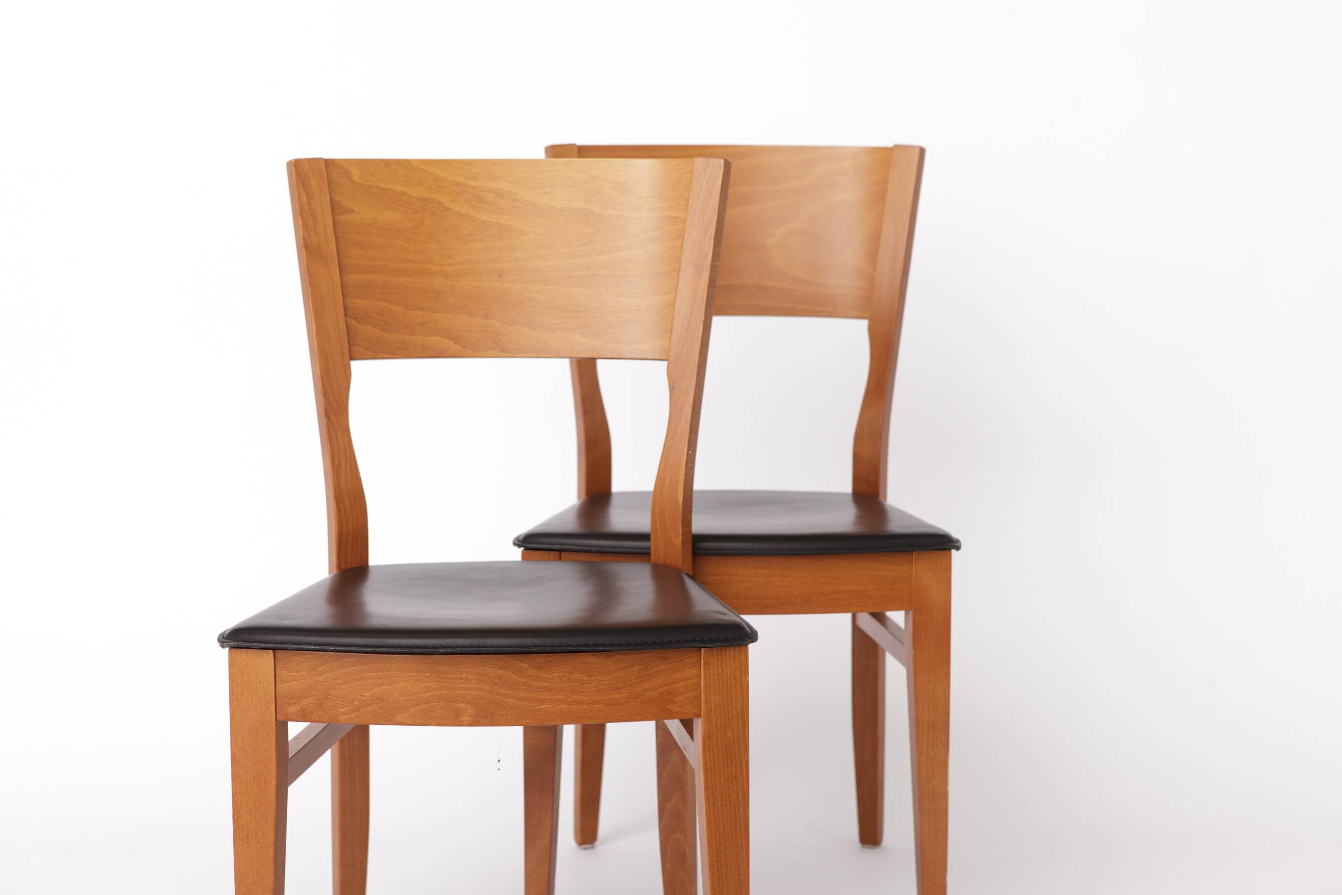 Set of 4 Italian Chairs by DAL1923, 1980s, Elm Wood, Black Faux Leather