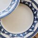 6 vintage flat plates with a blue and white goose pattern.