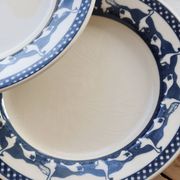 6 assiettes plates vintage motif oies bleu et blanc