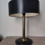 Lampe de table bureau laiton cuir piqué gainé