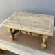 Small stool rustic raw oak sculpted top