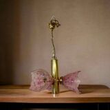 VINTAGE SPUTNIK BRASS CHANDELIER WITH PINK SHADES
