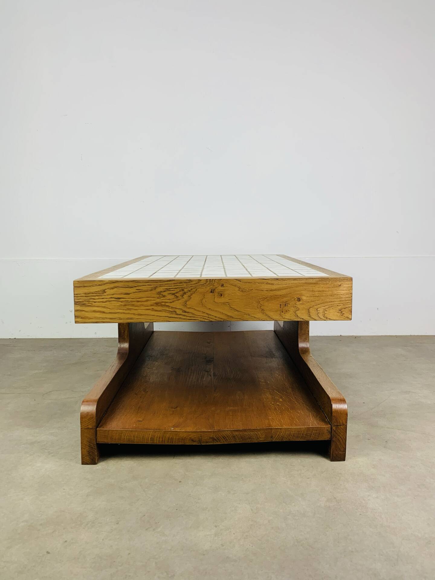 Brutalist coffee table made of solid wood from the 1970s.