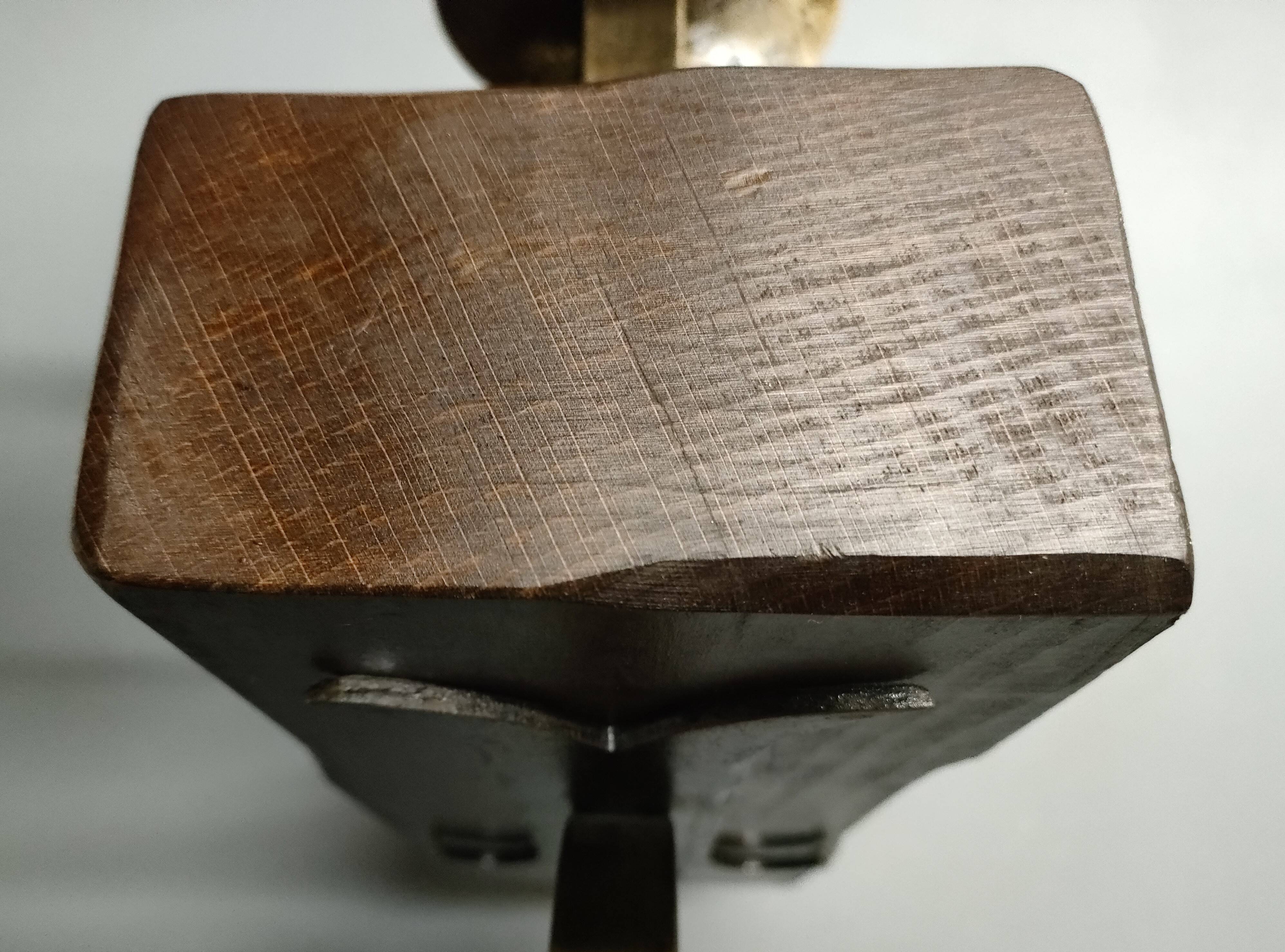 Medieval 2-light chandelier ~ hammered and patinated wrought iron ~ oak ~ 60s ~ France