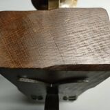 Medieval 2-light chandelier ~ hammered and patinated wrought iron ~ oak ~ 60s ~ France