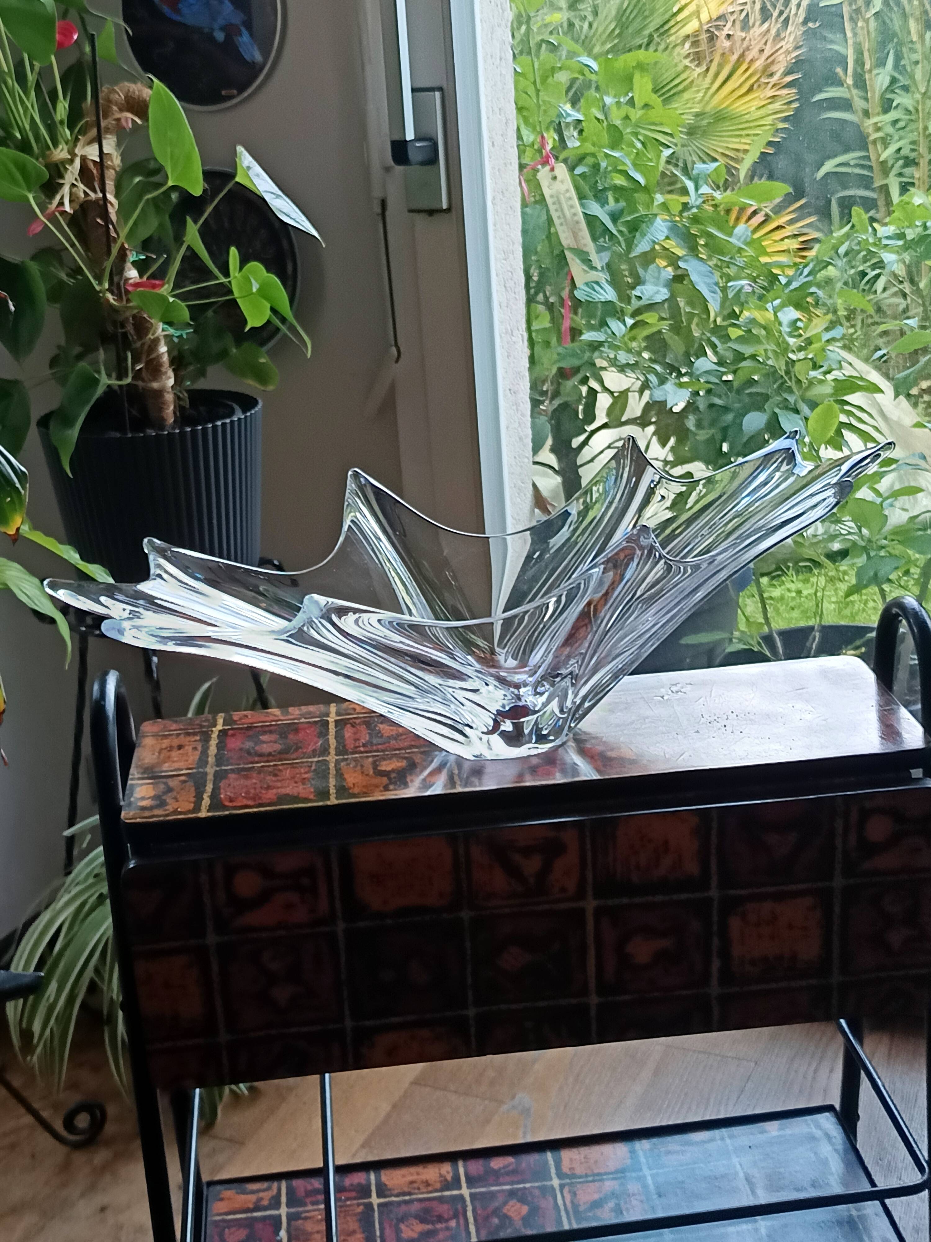 Large crystal fruit bowl signed daum