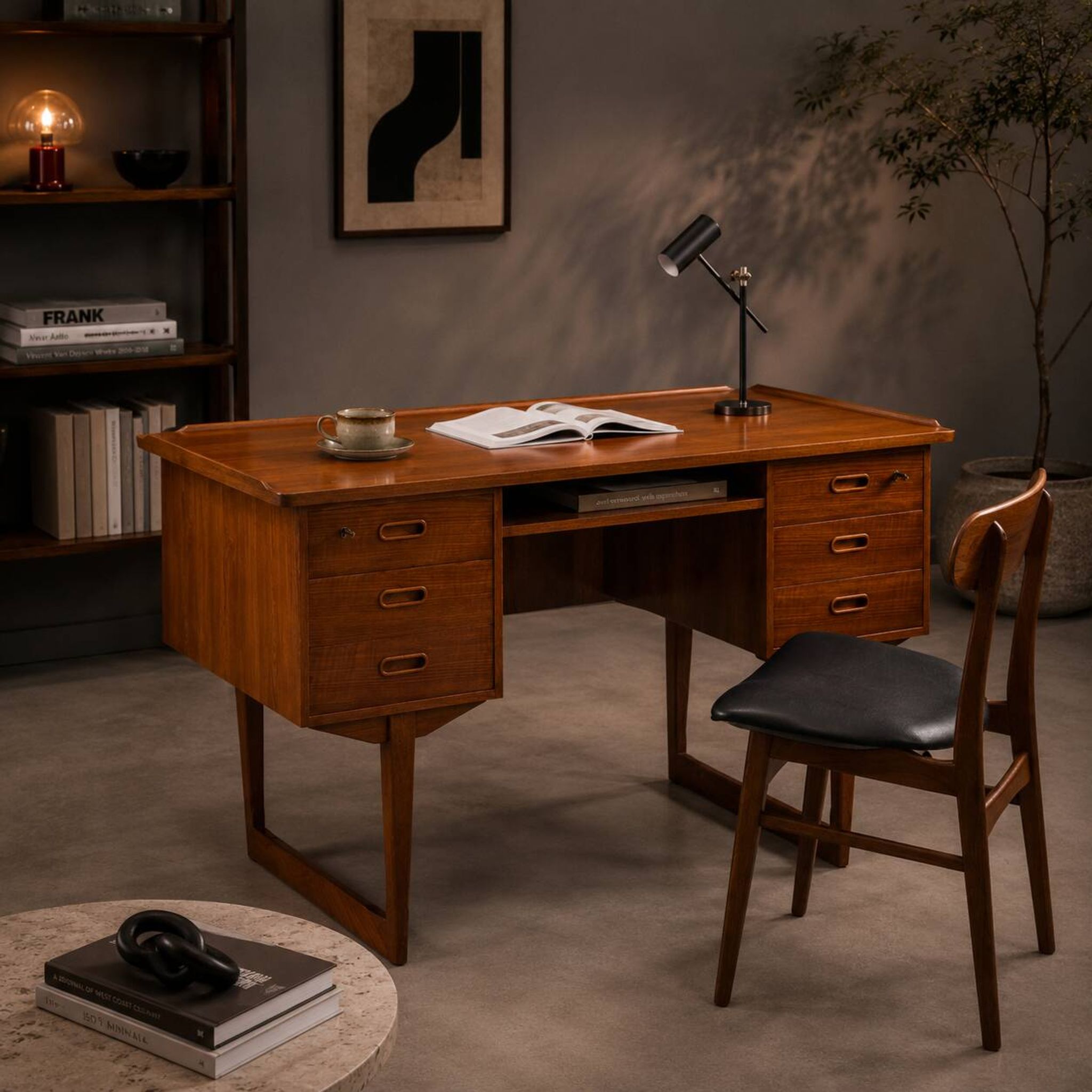 Mid-century Danish freestanding teak desk with raised lip edge, 1960s