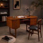 Mid-century Danish freestanding teak desk with raised lip edge, 1960s