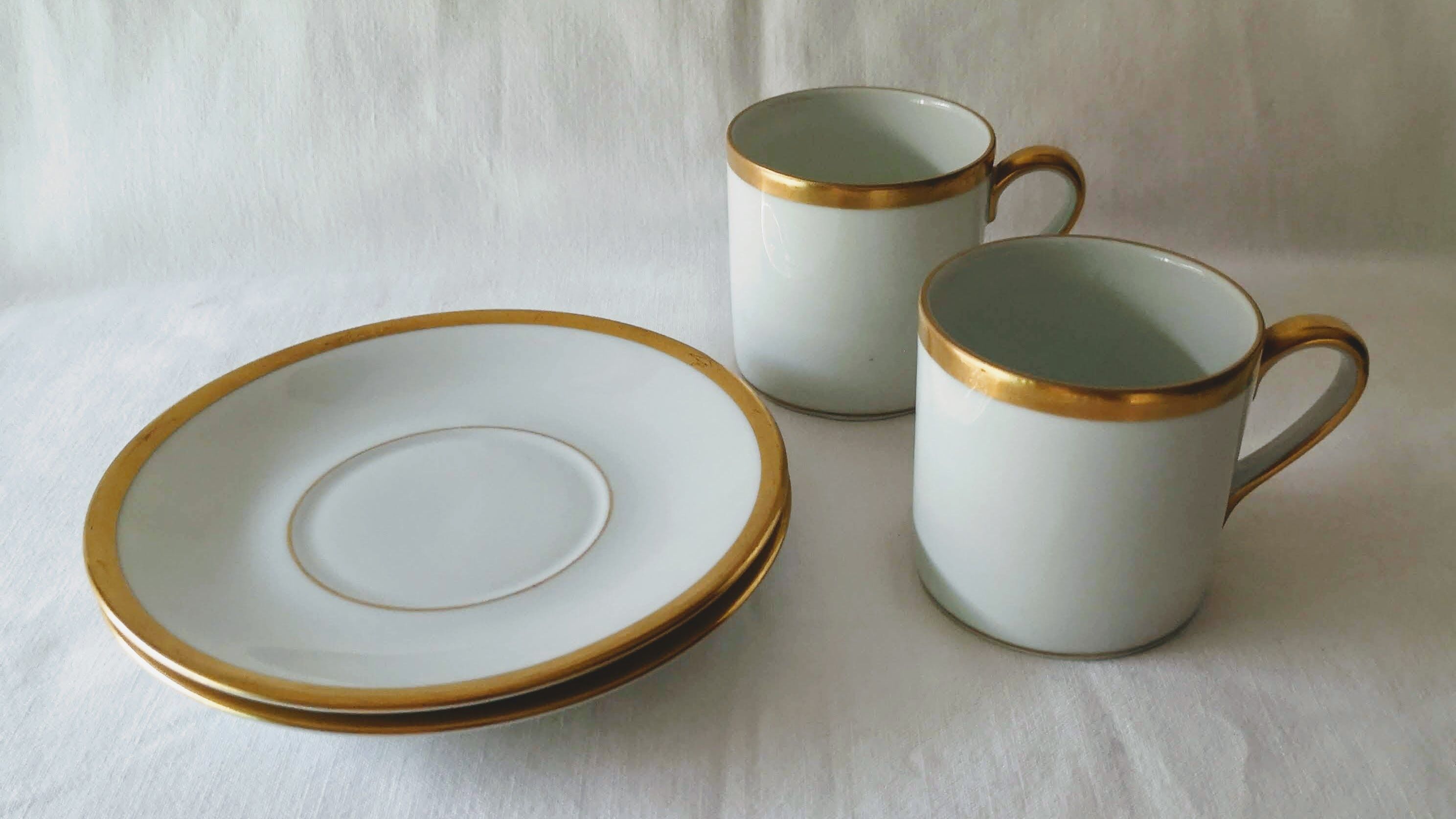 Duo cups Cerabel porcelain of Baudour white and gold