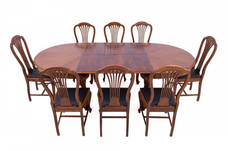 Large extendable table with eight chairs, late 19th century, France. After renovation.