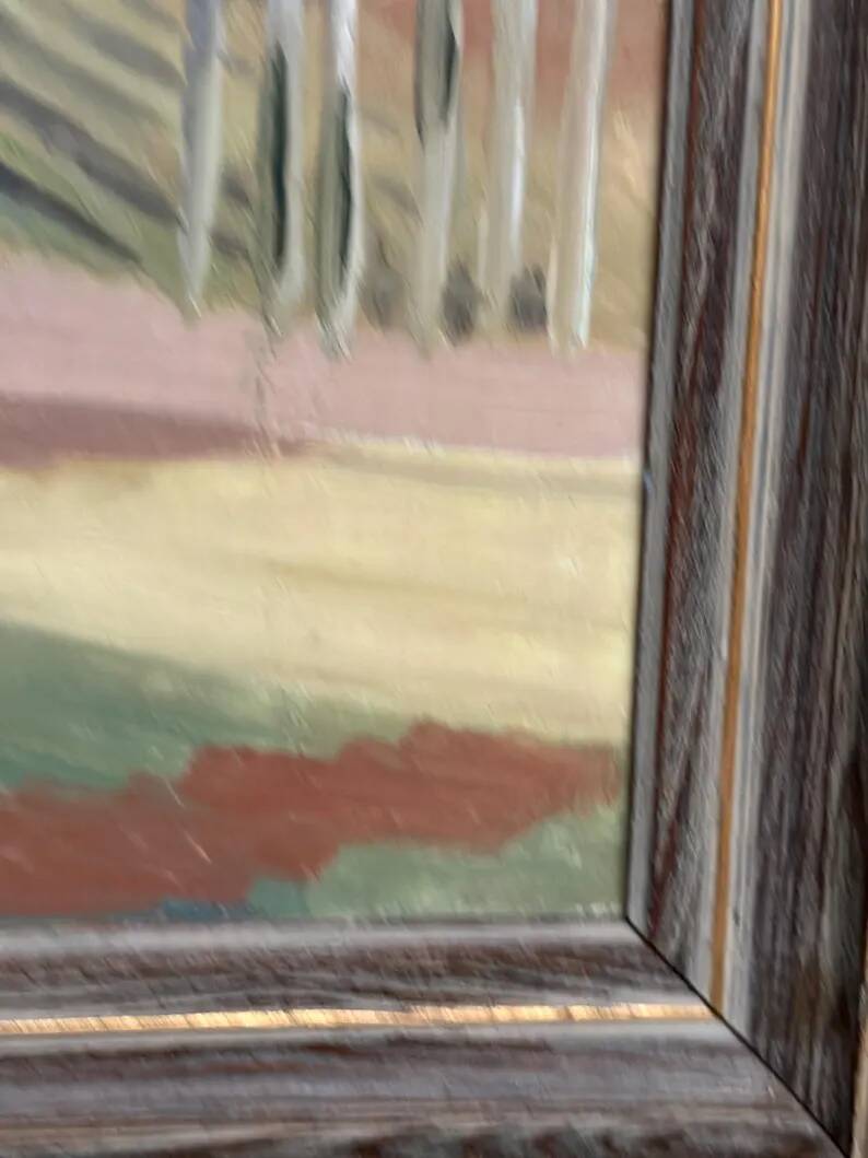 Original Swedish Oil on Panel – "Huts Behind the Trees" – Signed – Vintage & Framed – 51 × 43 cm (20.1" × 16.9")