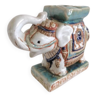 Statue éléphant Sculpture polychrome en céramique signée