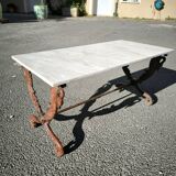 Cast iron and marble swan neck coffee table