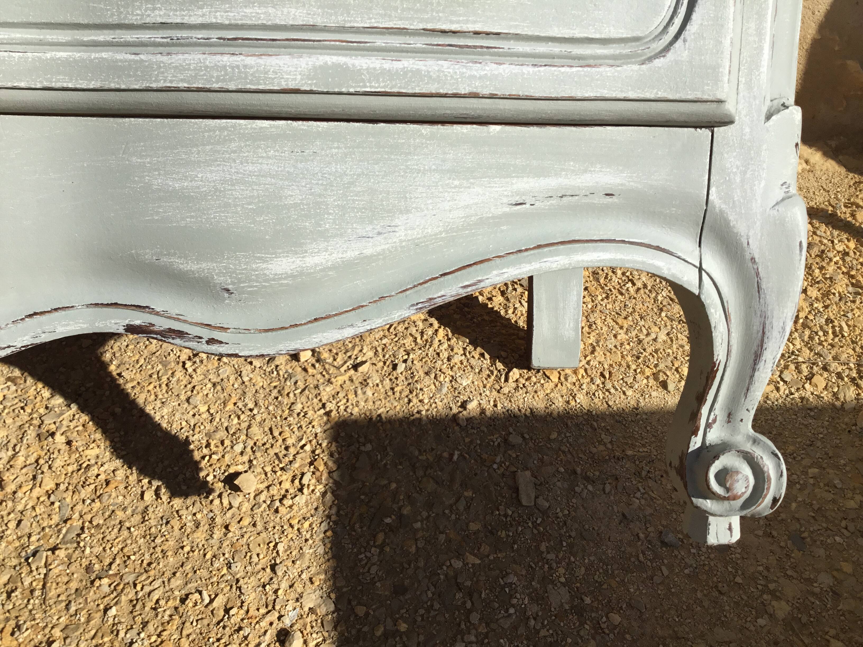 Louis XV style chest of drawers, patinated and waxed, natural wood top