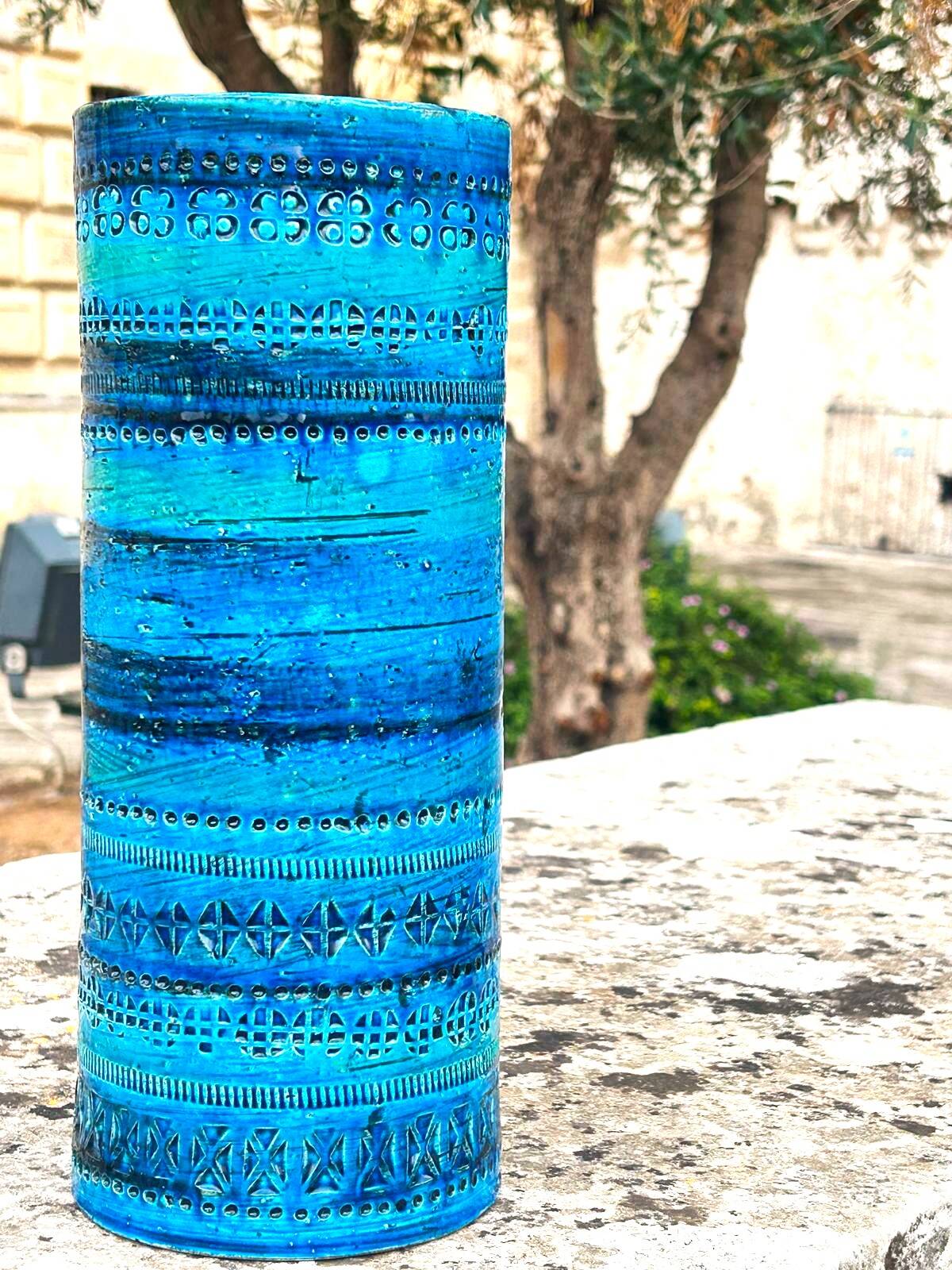 Large Rimini Blue Vintage Vase Italy - Bitossi - Aldo Londi 31 cm