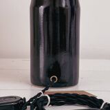 Lampe en faïence noire et abat-jour vichy