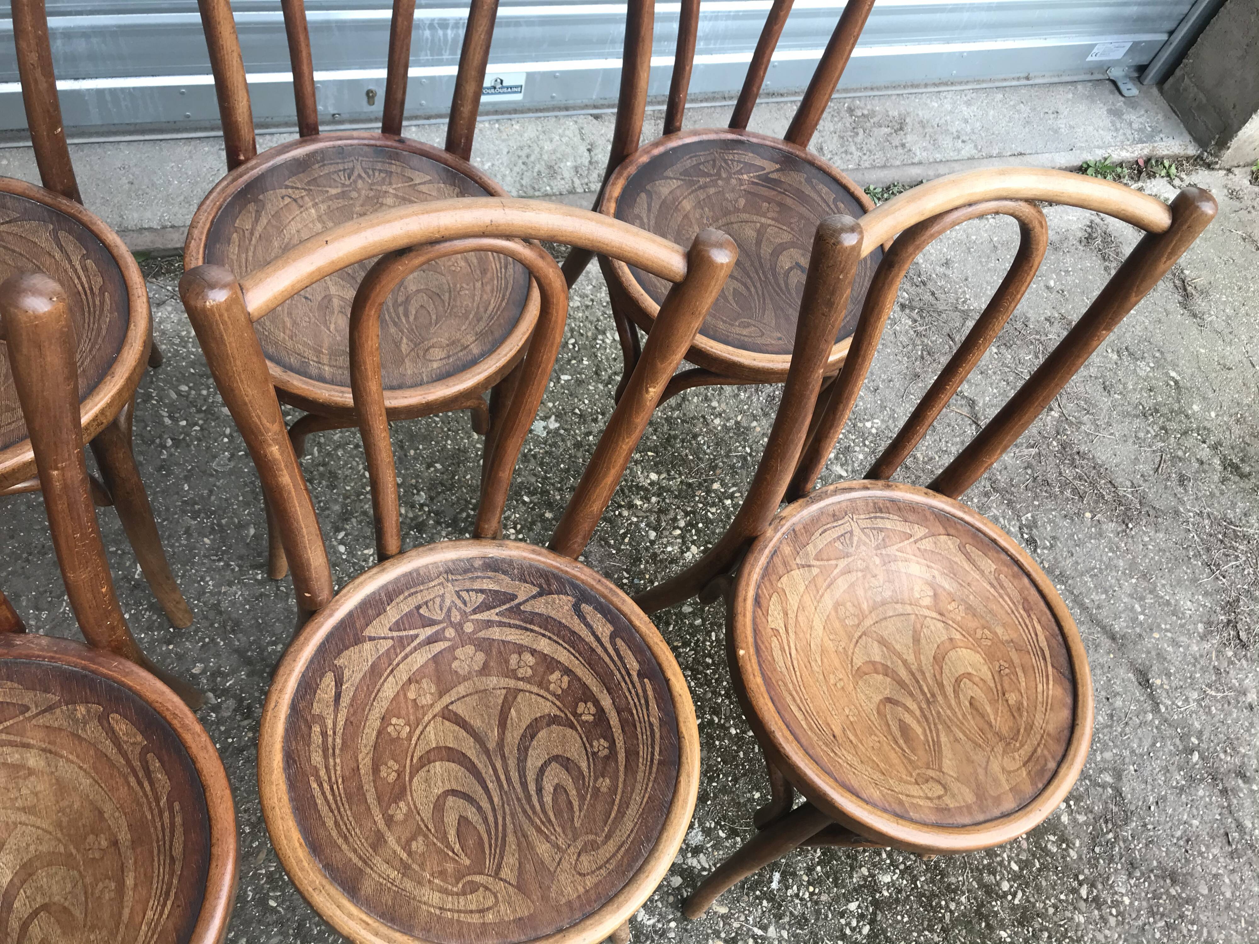 Suite of 8 Viennese bistro chairs "W.Baumann"