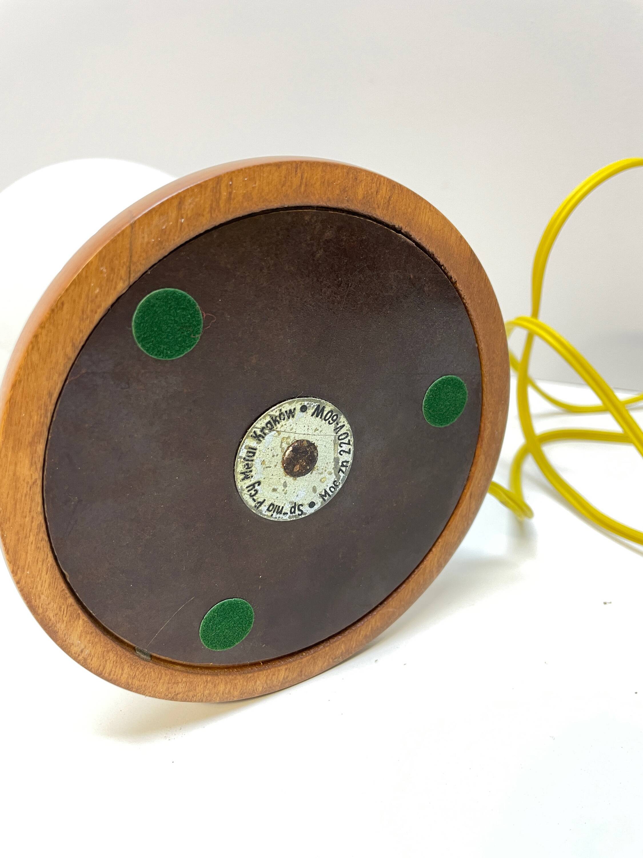 Lampe de chevet en bois, S.P. Metal Cracovie, années 1960