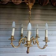 Antique gilded bronze chandelier in Louis XVI style, 5 lights, in working condition.