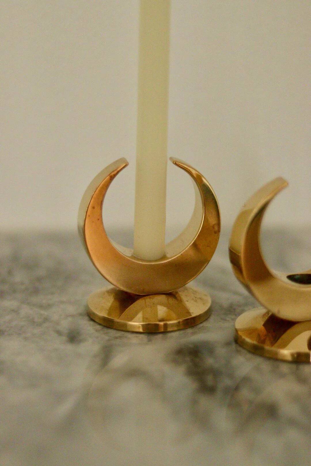 Pair of mid-century Swedish brass candle holders by Arthur Pe Kolbäck