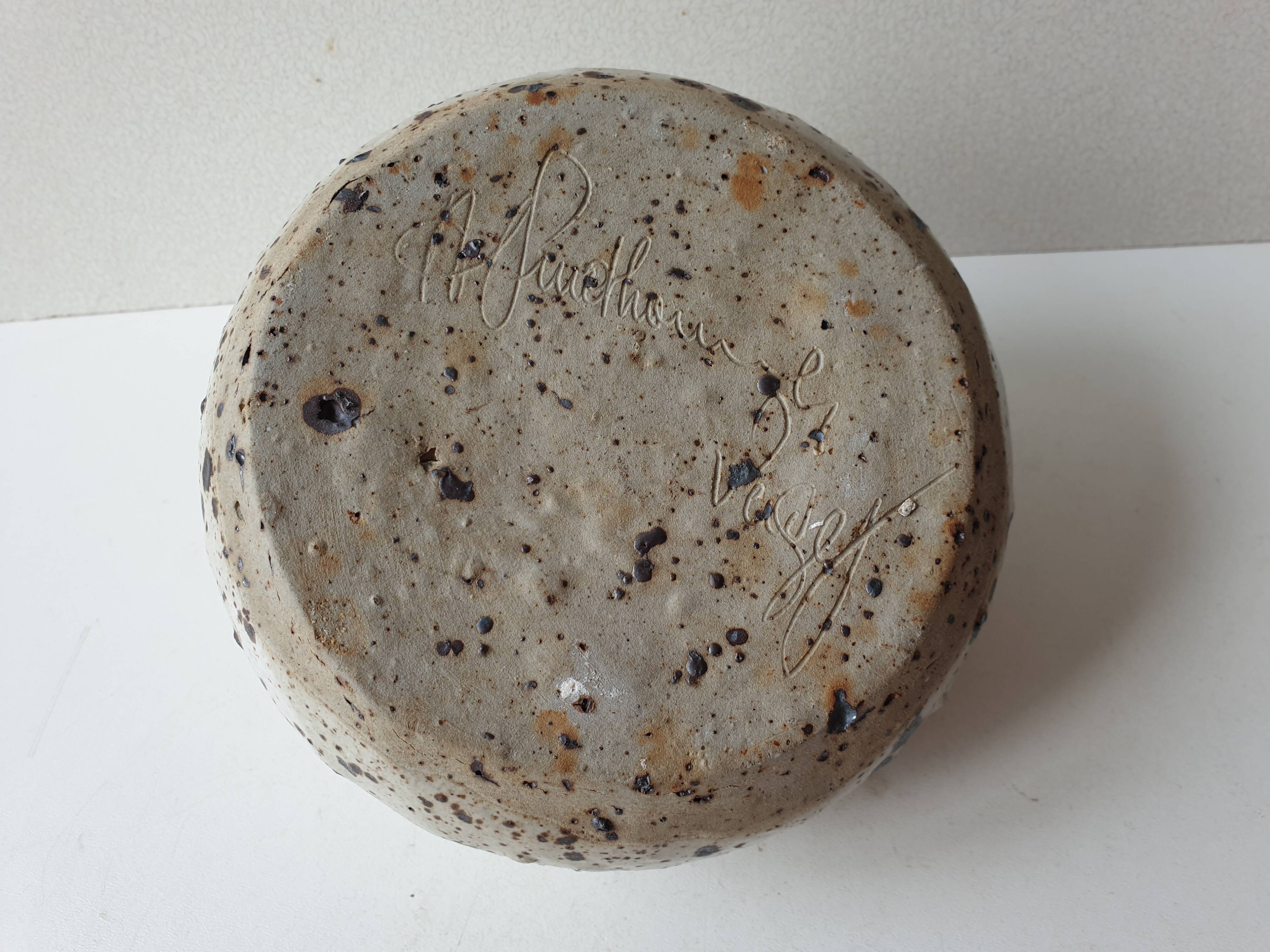 Flower vase in pyrite ceramic stoneware signed Alain Prudhomme