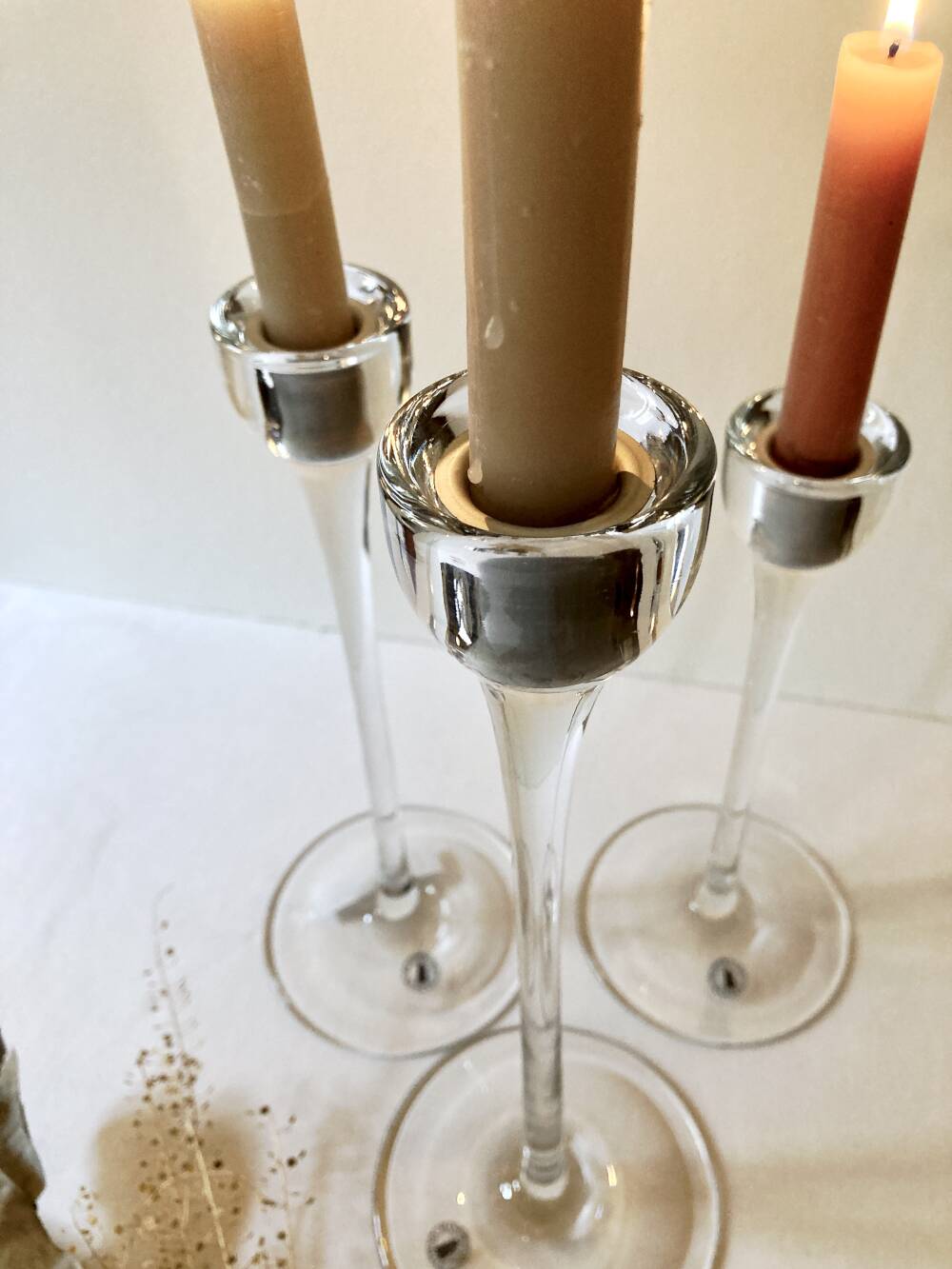 Set of three glass candle holders, Ikea, Blomster, 1999