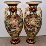 Pair of large Japanese Satsuma vases 62cm