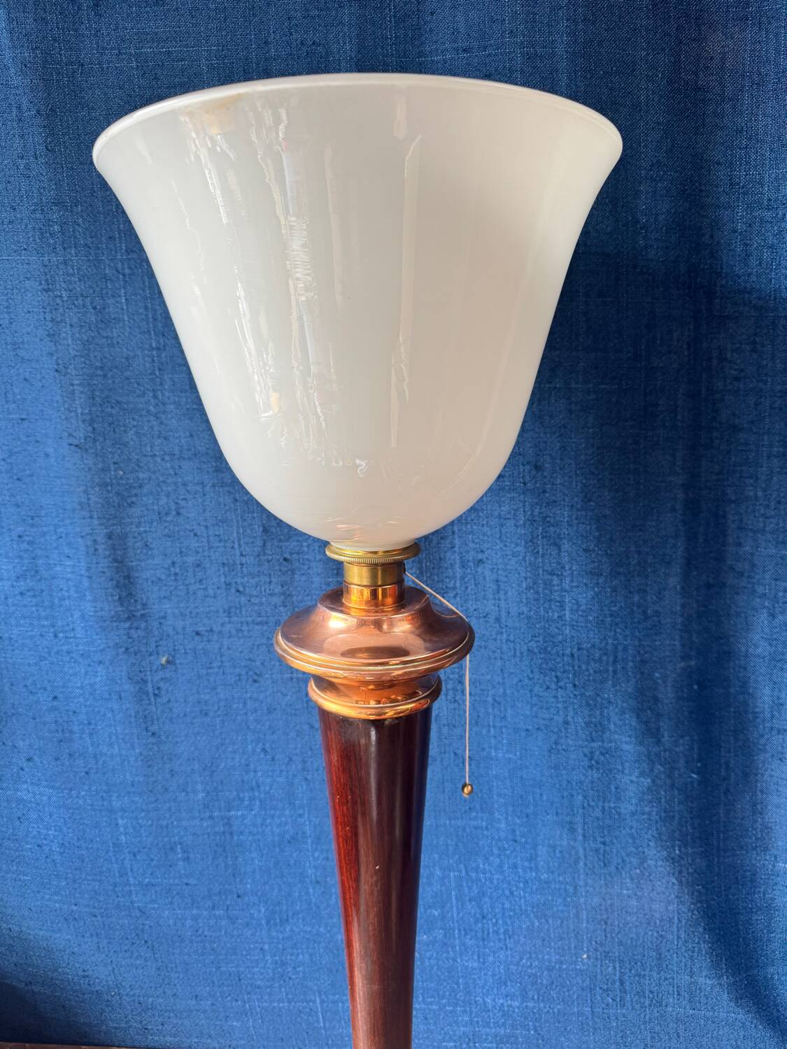Mazda lamp – mahogany, copper and opaline – 1930s