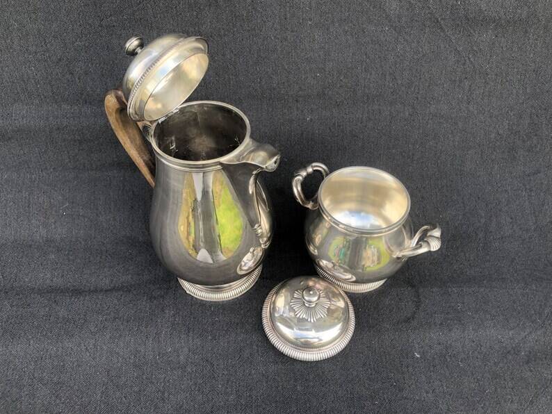 Christofle Gallia Silver Plated Coffee Pot & Sugar Bowl: Art Nouveau Regenc
