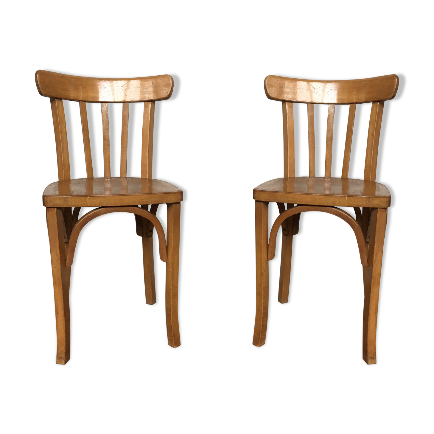 Pair of bistro and bohemian beech vintage chairs 1950