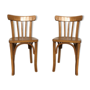 Paire de chaises bistrot et bohème hêtre vintage 1950