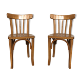 Pair of bistro and bohemian beech vintage chairs 1950