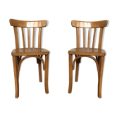 Pair of bistro and bohemian beech vintage chairs 1950