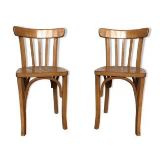Pair of bistro and bohemian beech vintage chairs 1950