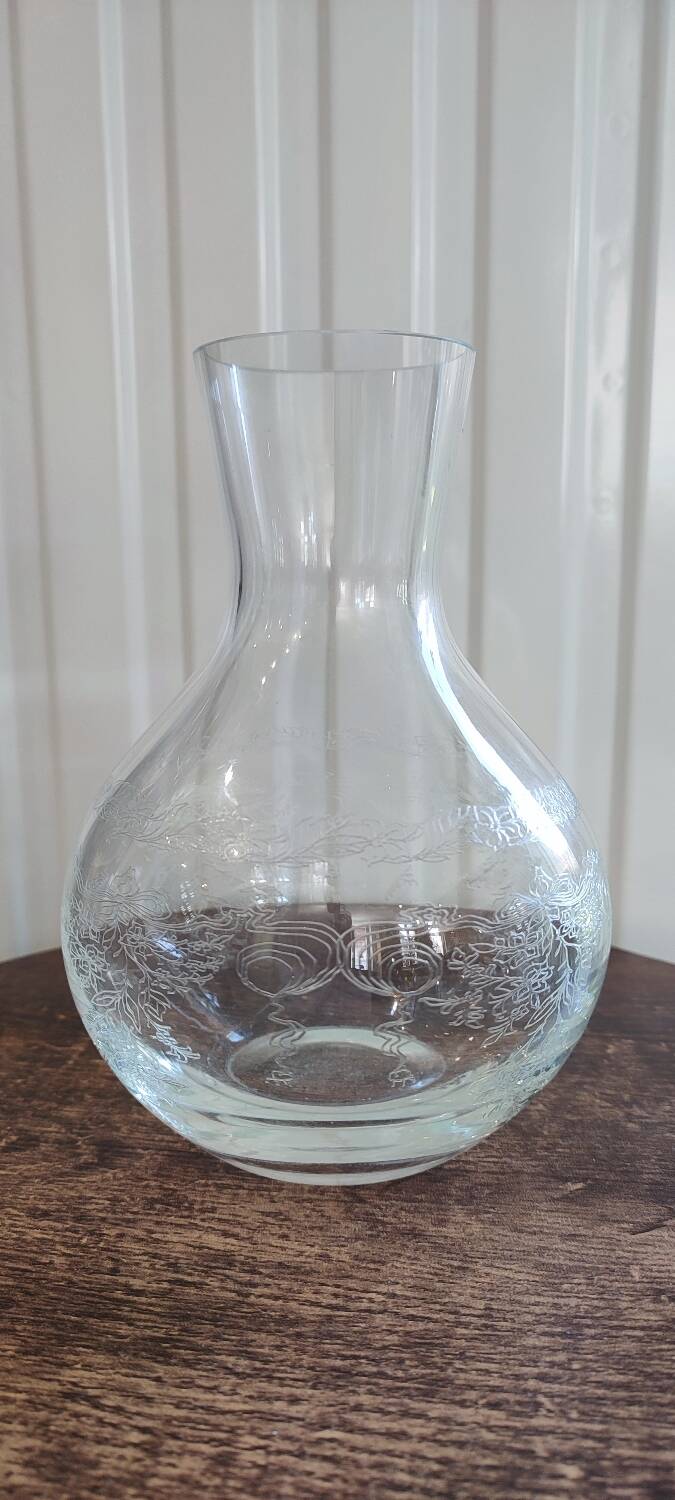 Vintage silkscreened glass carafes