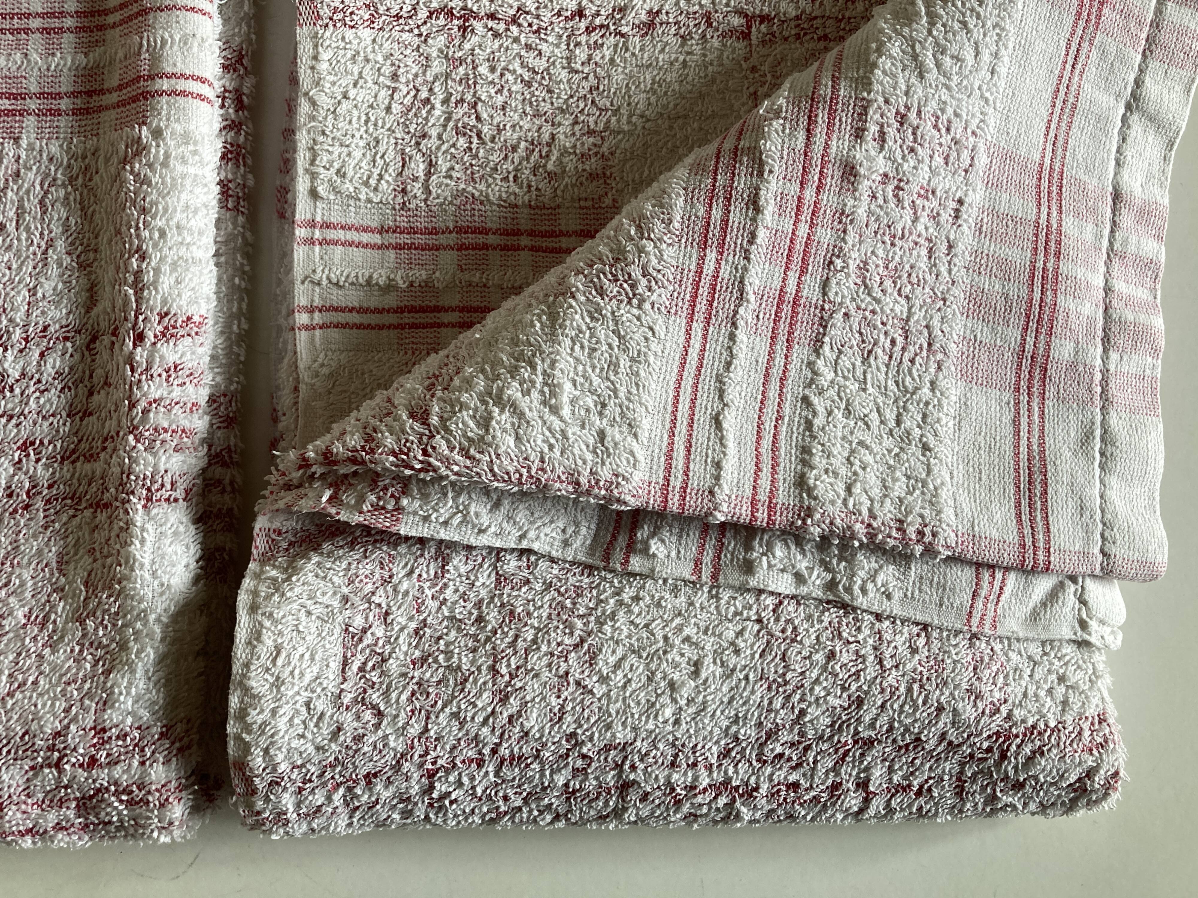 Pair of 1950 red woven kit towels