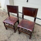 Antique table with 6 chairs and two armchairs in genuine leather