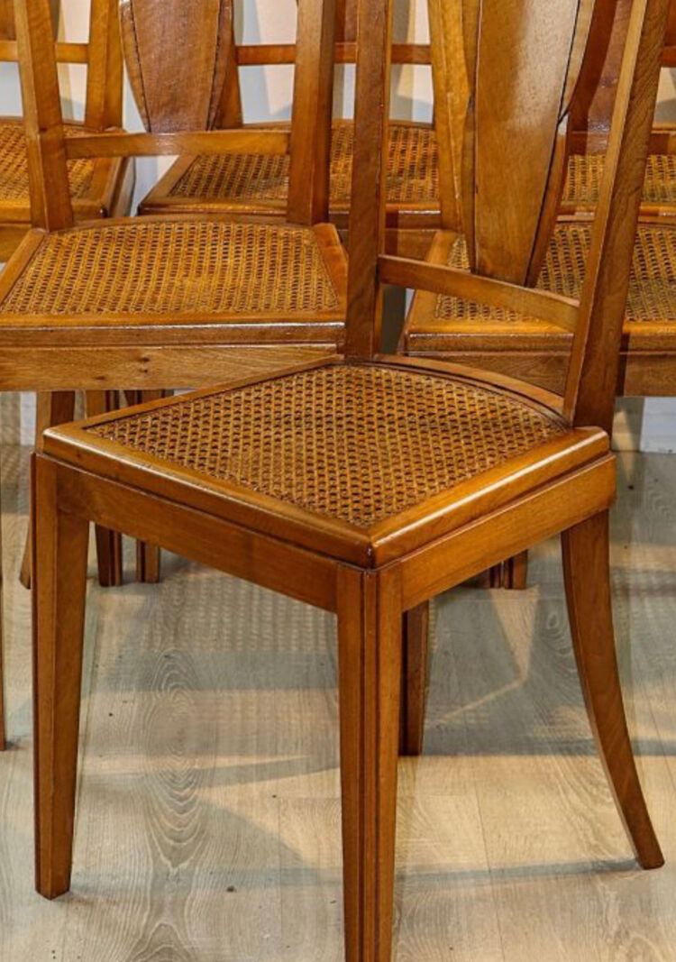 Art deco walnut and canning chairs