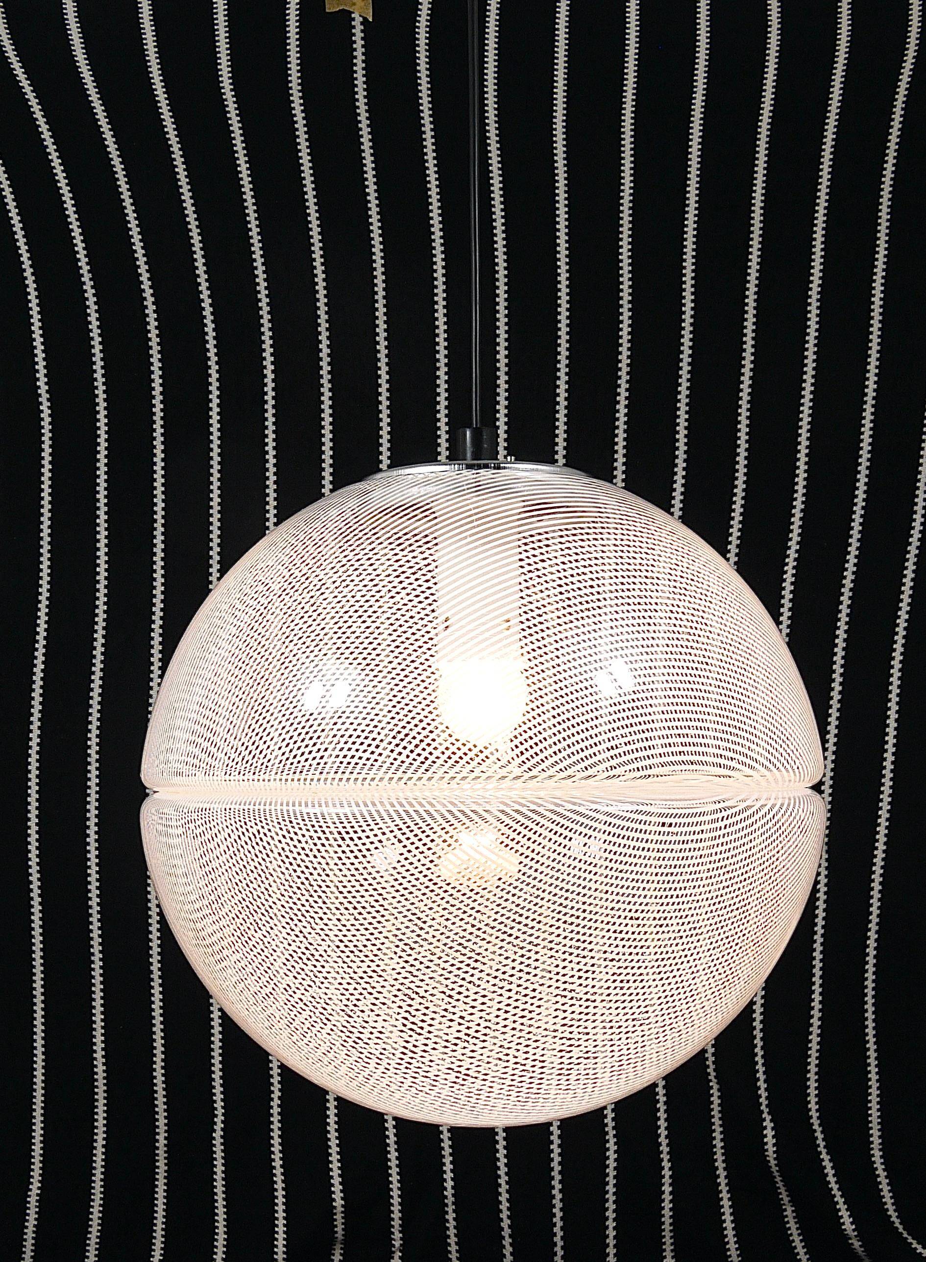 Harvey Guzzini Suspension Boule Op-Art Striped Postmodern by Meblo, 1970s
