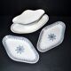 Saint Amand sauce boat and 2 earthenware dishes with navy blue rose decoration Primax