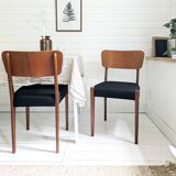 Lot de 2 chaises vintage Mid-Century en bois design danois assise noire sty
