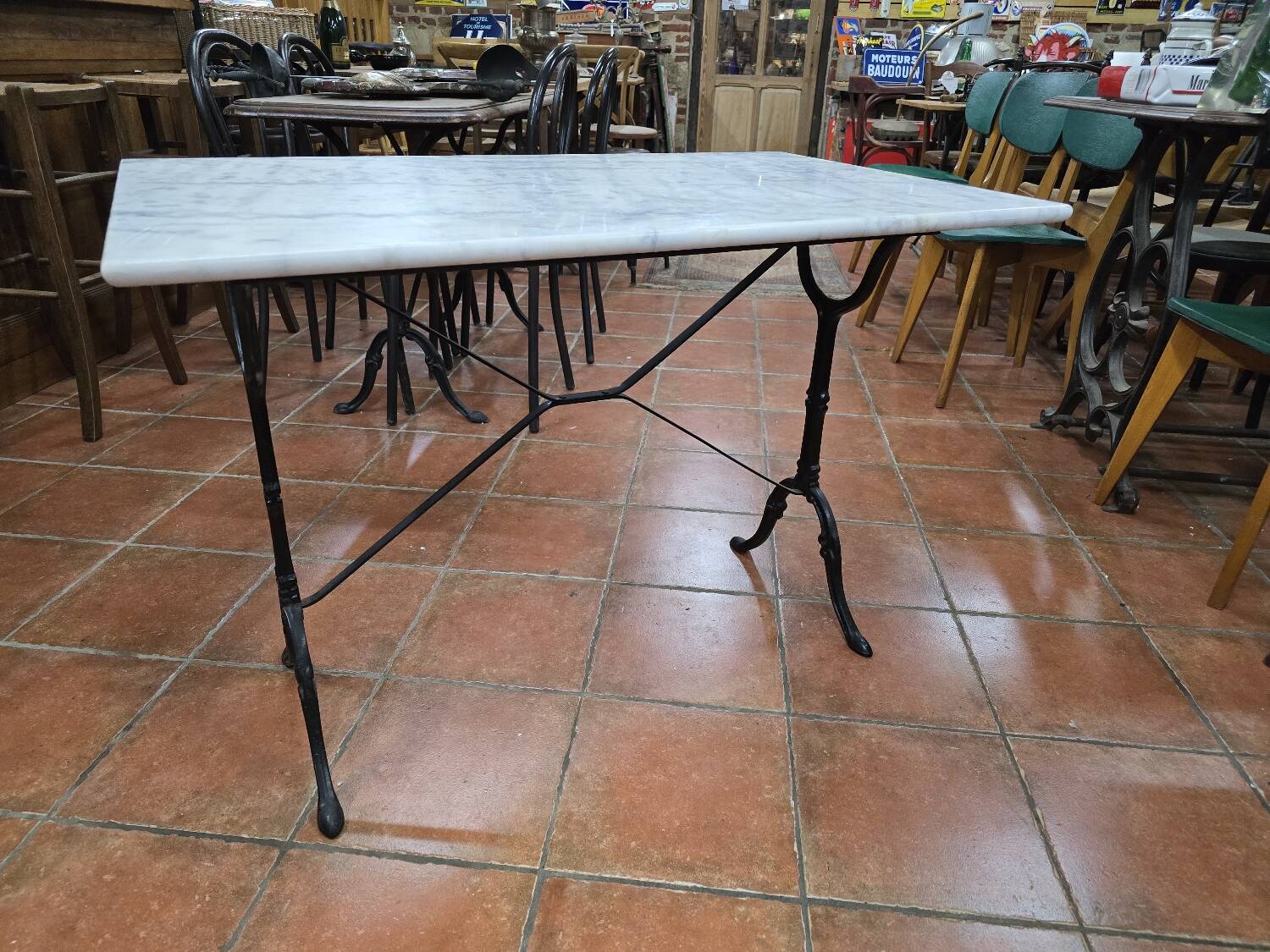Cast iron bistro table with marble top