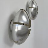 Pair of vintage wall lights, brushed aluminium, France, 1970.