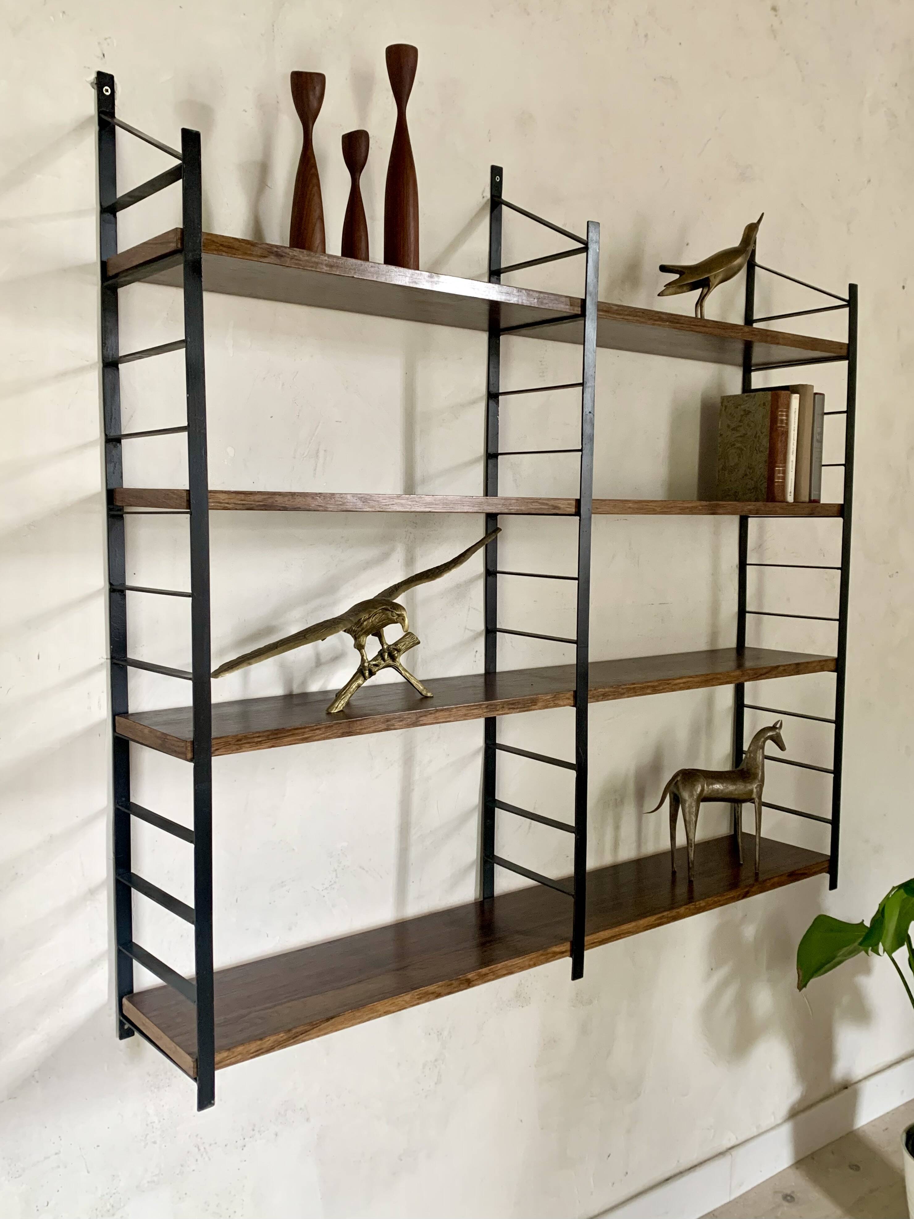 Vintage wall-mounted bookcase shelves in Rio rosewood