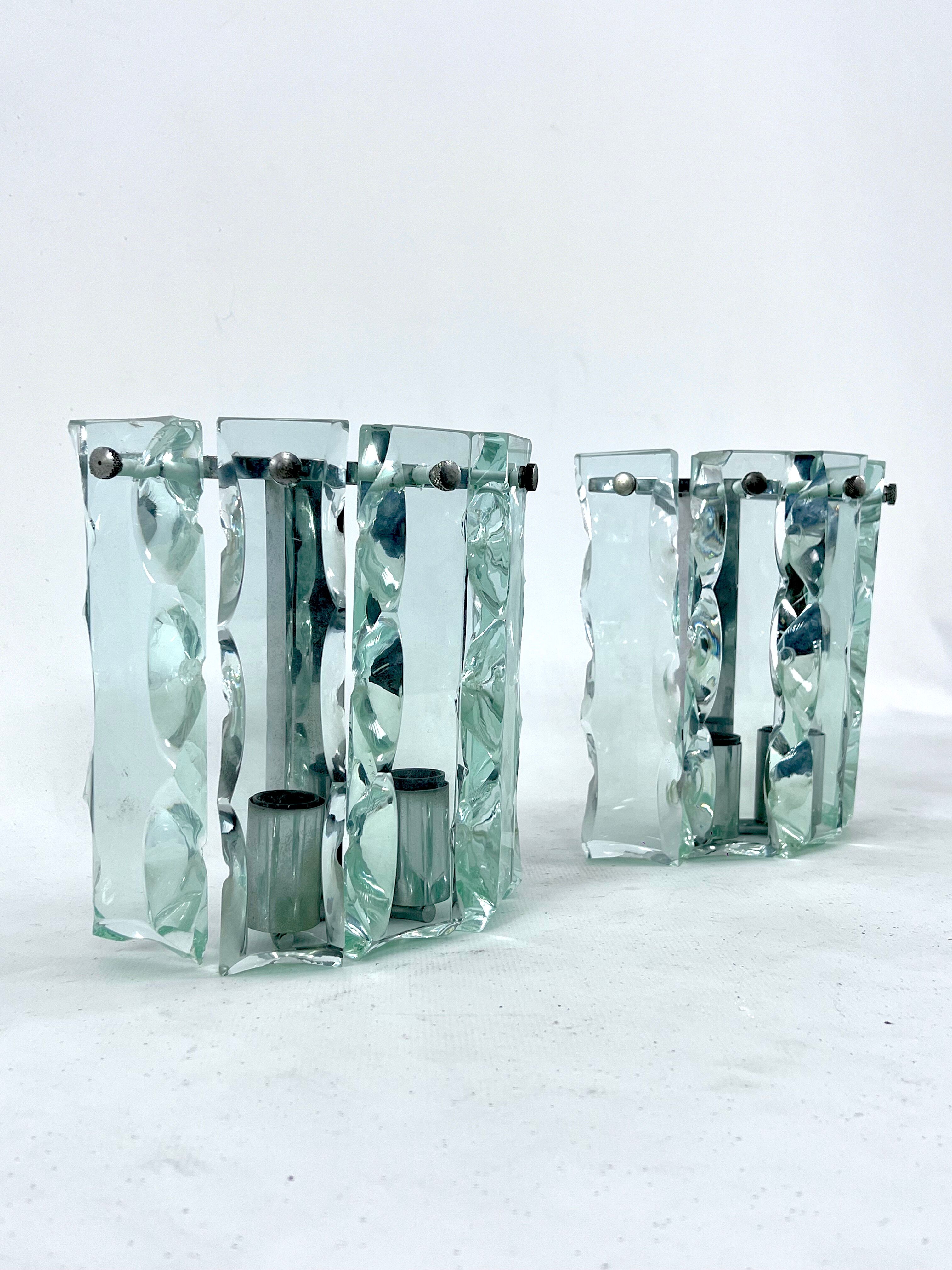 Set of two cut glass sconces by Zero Quattro, Italy 1970s