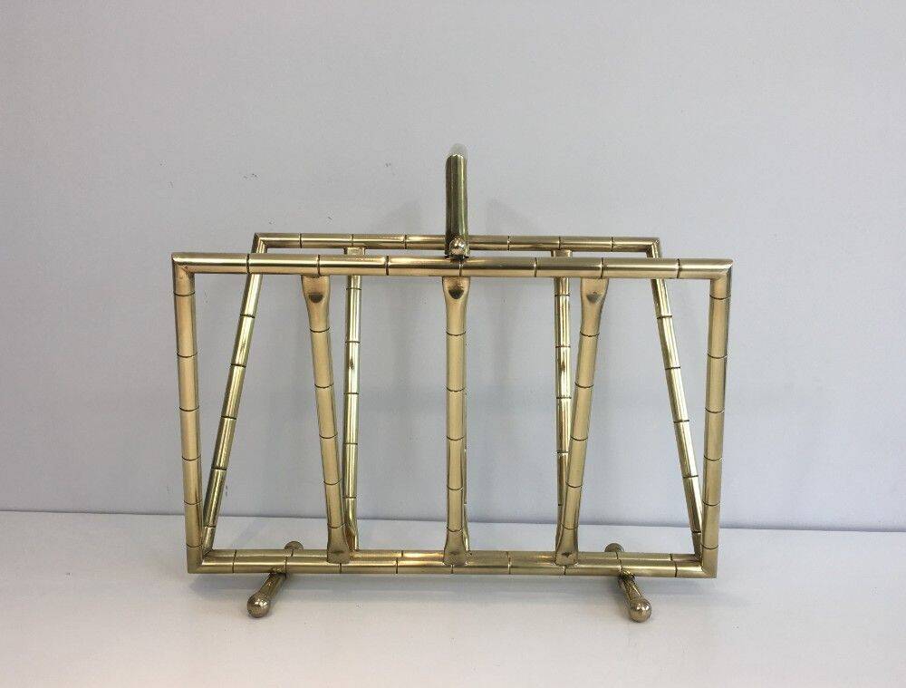 Brass faux-bamboo style magazine rack