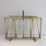 Brass faux-bamboo style magazine rack