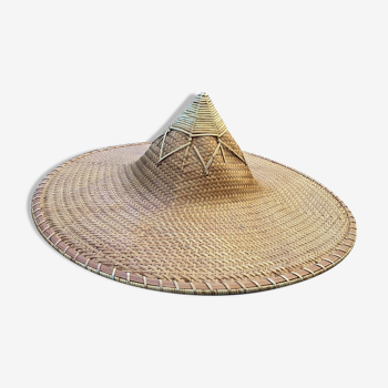 Pointu wicker hat vintage asian crafts 1980