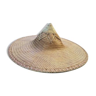 Pointu wicker hat vintage asian crafts 1980