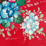 Old Red Plate Signed - Hand-Painted Floral Decoration